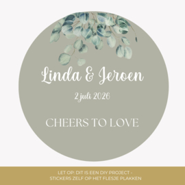 Gepersonaliseerd bedankflesje - Cheers to love - Eucalyptus - 24 st