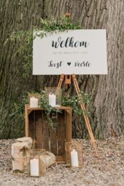Welkomstbord - Liggend Kalligrafie - welkom op de bruiloft van met jullie namen