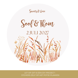 Gepersonaliseerd bedankpotje - Sweets & Love -  Sierlijke veldbloemen - Boho - 24 st