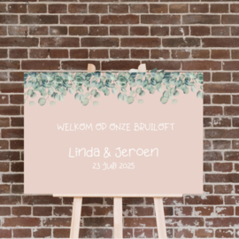 Welkomstbord - Eucalyptus - Roze - Welkom op onze bruiloft