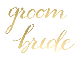 Stoelbordjes - Bride & Groom - Goud