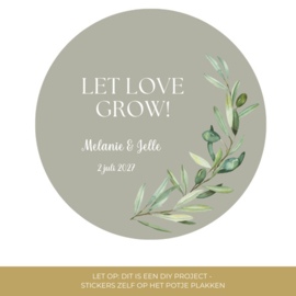 Gepersonaliseerd bedankpotje - Let love grow! - Olijftak - 24 st