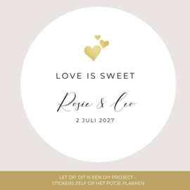 Gepersonaliseerd bedankpotje - Love is sweet - Gouden hartje - 24 st