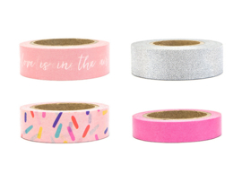 Washi Tape set 4 - zilver met roze