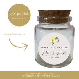 Gepersonaliseerd bedankpotje - For you with love - Citroen - 24 st