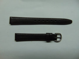 Donkerbruine leren horlogeband 12 mm.