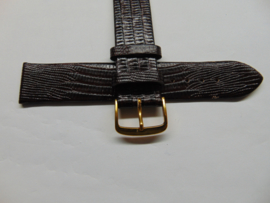 Donkerbruine leren horlogeband 20 mm. met slangenprint