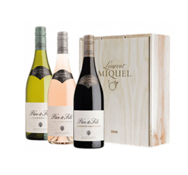 mooie kist met 3 wijnen van Laurent Miquel