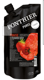 Aardbeien Purée | 90% fruit - 10% suiker | Ponthier | zak 1000ml / t.h.t. 06-08-2025