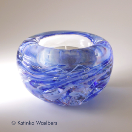 Waxinelicht met as - blauwe waxines | GLASS & ART