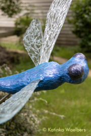 Mixed Media Glaskunst: Libelle tuinbeeld met glas