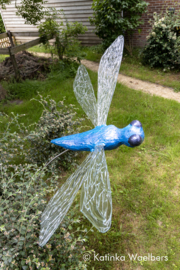 Mixed Media Glaskunst: Libelle tuinbeeld met glas