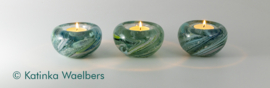 Waxinelicht met as - groene waxines | GLASS & ART