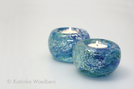 Waxinelicht met as - blauwe waxines | GLASS & ART