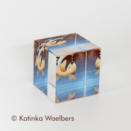 Glazen kubus - presse papier: Recycling
