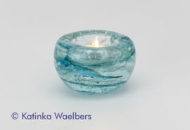 Waxinelicht met as - blauwe waxines | GLASS & ART