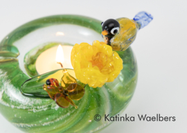 Waxines met ornamenten en as - glasreliek | GLASS & ART