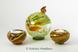 Waxinelicht met as - glasreliek setjes | GLASS & ART