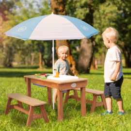 Zand & Water Picknicktafel met Speelkeuken, bankjes en Parasol