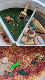 Speelbak rond met deksel en vakken