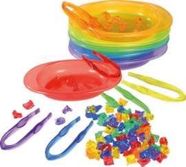 Regenboog Rainbow Sorteerset met schaaltjes, pincetten en stenen