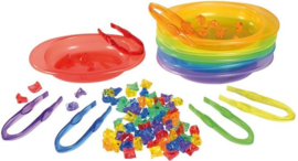 Regenboog Rainbow Sorteerset met schaaltjes, pincetten en stenen