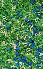 Speelrijst Letters Groen Blauw 300 gr.