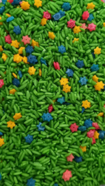 Speelrijst Groen met Lentebloemen 300 gr.