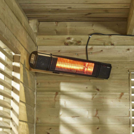 Eurom | Hangende Terrasverwarming | Elektrisch | Heat and Beat Zwart | 2000W | 20m² | Golden Amber | Afst. & dimmer | +Bluetooth Speakers | 334579