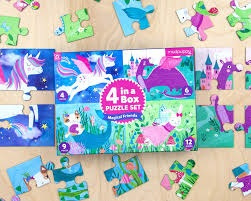 Set van 4 puzzels in eenhoorn thema