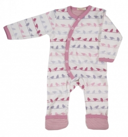 Babypyjama Vogeltjes- roze multicolor biologisch katoen