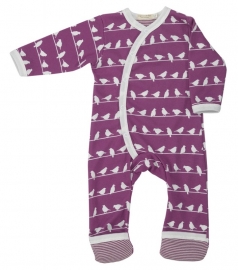 Babypyjama Vogeltjes - paars biologisch katoen (LAATSTE: 6-12 m)