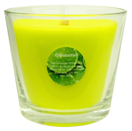 Citrobella® XL citronella kaars in glas met stil houtlont 700 g in geschenk doos