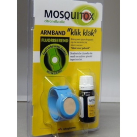 Mosquitox Anti Muggenbandje Blauw met flesje Citronella Olie