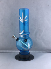 Acryl Bubble Bong Blauw met Wietblad 19cm
