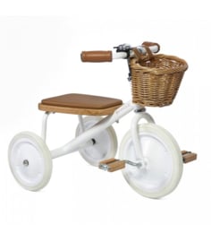 Banwood Trike Driewieler - Wit (incl. rieten mandje en duwstang)
