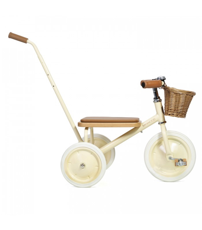Banwood Trike Driewieler - Cream (incl. rieten mandje en duwstang) | Banwood  | Gras onder je voeten