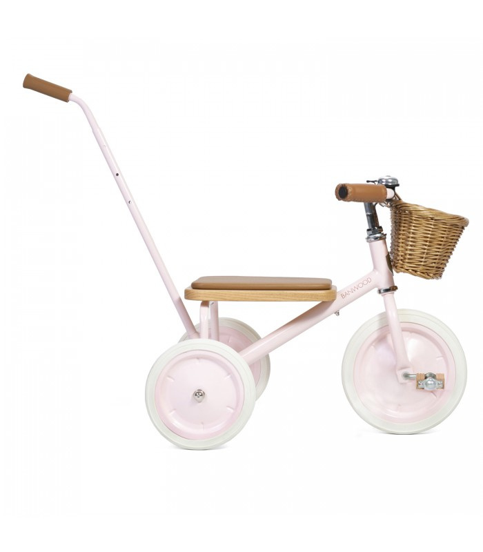 Banwood Trike Driewieler - Roze (incl. rieten mandje en duwstang) | Banwood  | Gras onder je voeten