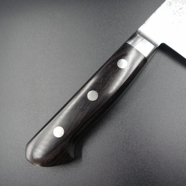 Kagemitsu Enodake 可愛岳, AUS8 Damascus, Santoku (universal knife) 165 mm, Western handle