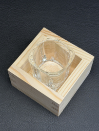 Wooden Masu Cup (Traditional Japanese Sake/Rice Cup) with Glass