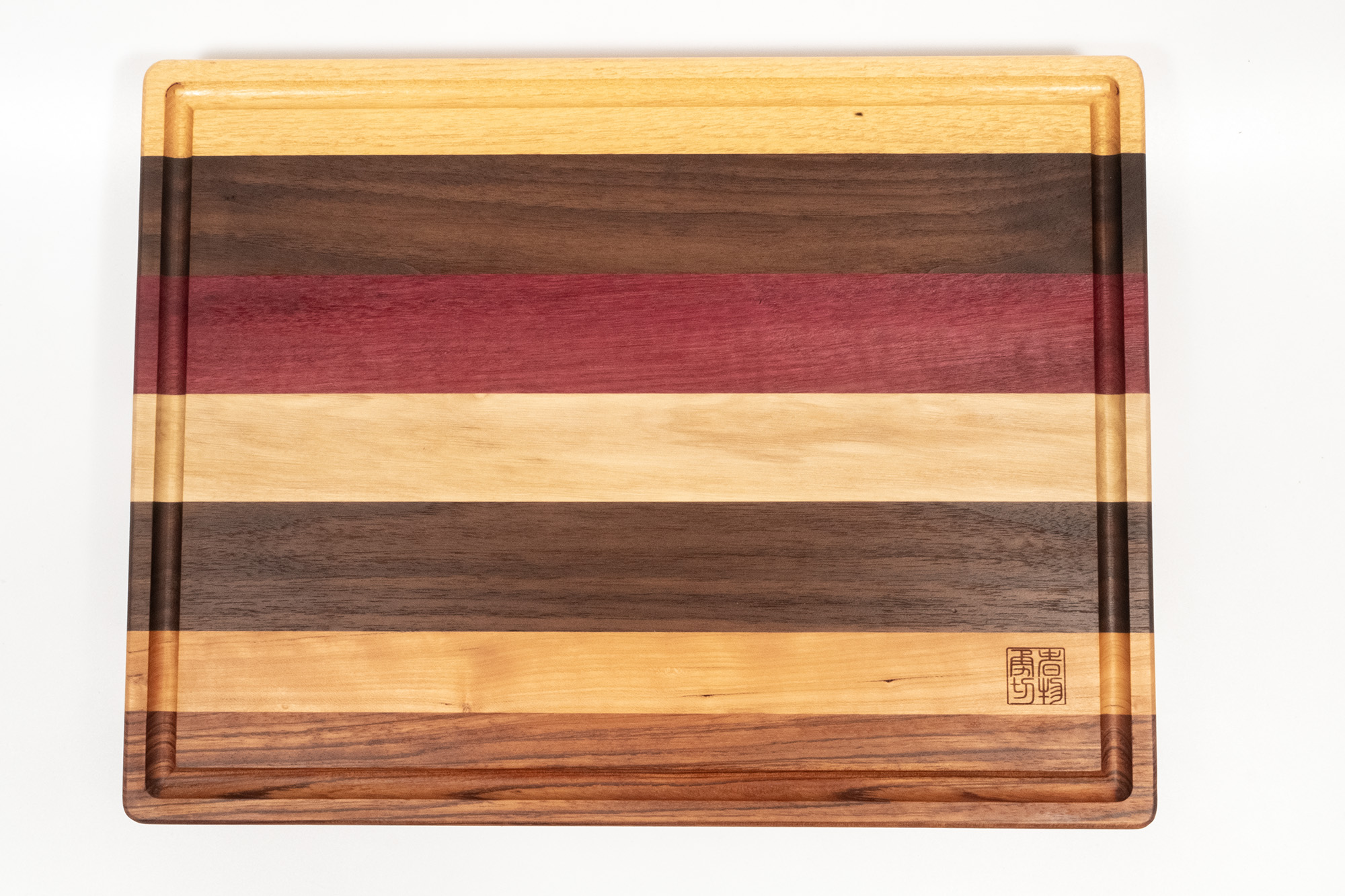 Unique cutting board (handmade), Iroko, walnut, purpleheart, beech, cherry, bubinga