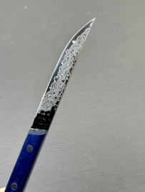 Kagemitsu Gyuniku steak knife 80 mm, Damascus AUS10 core - Blue Pakkawood-