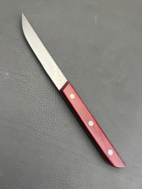Kagemitsu Gyuniku non-serrated steak knife 80 mm, Damascus AUS10 core - red pakka wood-