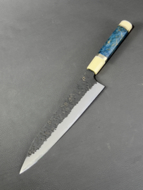 Kanetaka Hamono kiritsuke Gyuto Sanmai, Blue Burlwood and Corian octagonal  -240 mm-