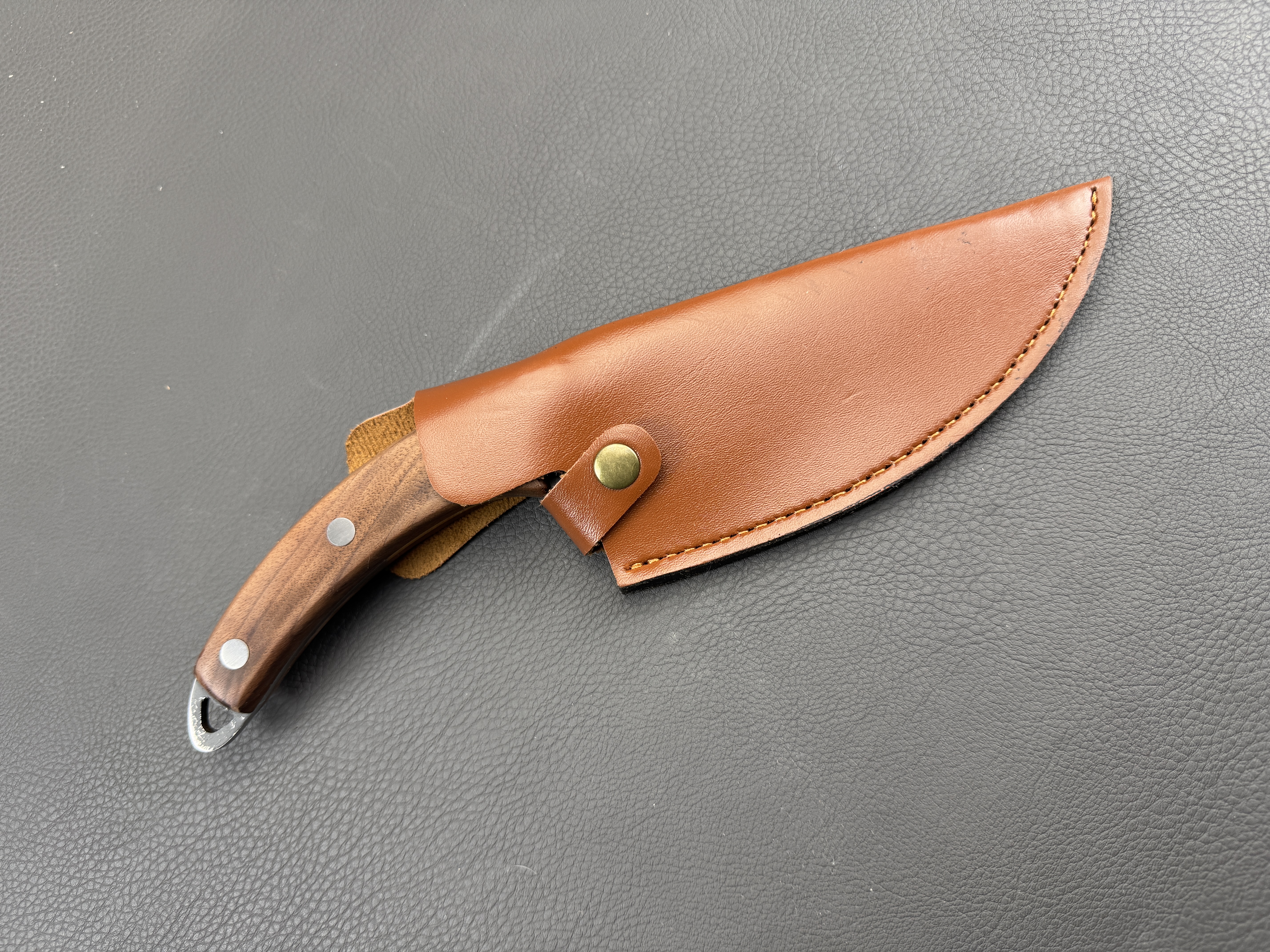 Bakuei 幕営 camping/outdoor/BBQ knife/garden knife/butcher knife, 4CR14 steel - double-sided - 145mm, walnut