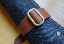 Kaneshige Hamono Handmade Denim and Leather Knife Roll - 5 pockets -