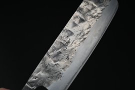 Sumio Kawamura, Nakiri (vegetable knife), 165 mm, Sanmai, Shirogami #1 core, -non-stainless cladding - sharpened.