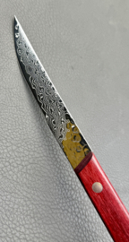 Kagemitsu Gyuniku non-serrated steak knife 80 mm, Damascus AUS10 core - red pakka wood-
