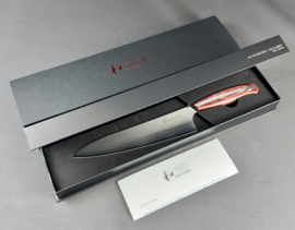 Mitsuboshi Nagomi Damascus Gyuto (chef's knife), 210 mm -red pakka wood handle-