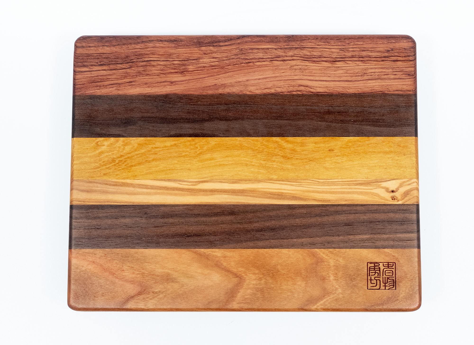 Unique cutting board (handmade), Bubinga, cherry, walnut, iroko, olive